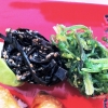 Veggie Gunkamaki's - seaweedsallad, Goma Kombu (dark boiled in soy), Goma Wakame (green)