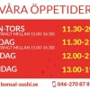 Hej Sushilovers! 

I december kommer vi att ha nya öppentider 