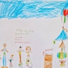 Happy weekend to all of you!

As a present from one of our youngest guests we got this picture last month. 

It shows how Ana (7) from Spain drew herself with her brother Miguel (4), her parents and the two of us, all posing next to the guesthouse.

We ou