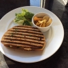 Staff lunch! Toasted chicken mayo & rocket on rye .