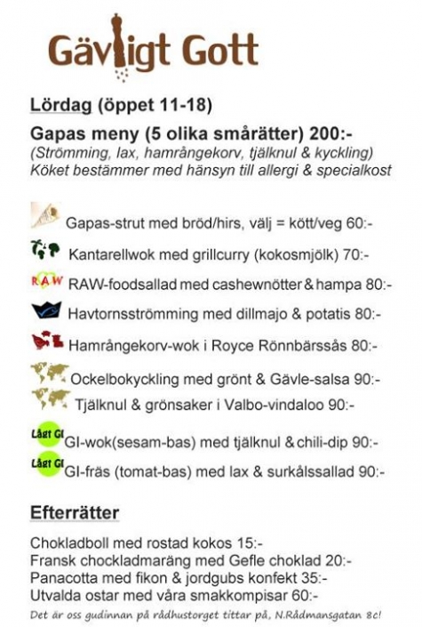 Restaurangkartan Se Gavligt Gott Lordagens Meny Ata Har Eller